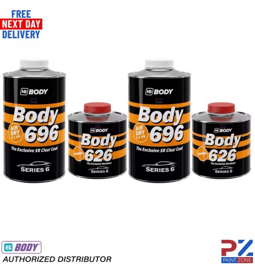 2x HB BODY 696 AIR DRY CLEAR HS 2:1 CLEARCOAT WITH 626 NORMAL HARDENER -1.5L KIT